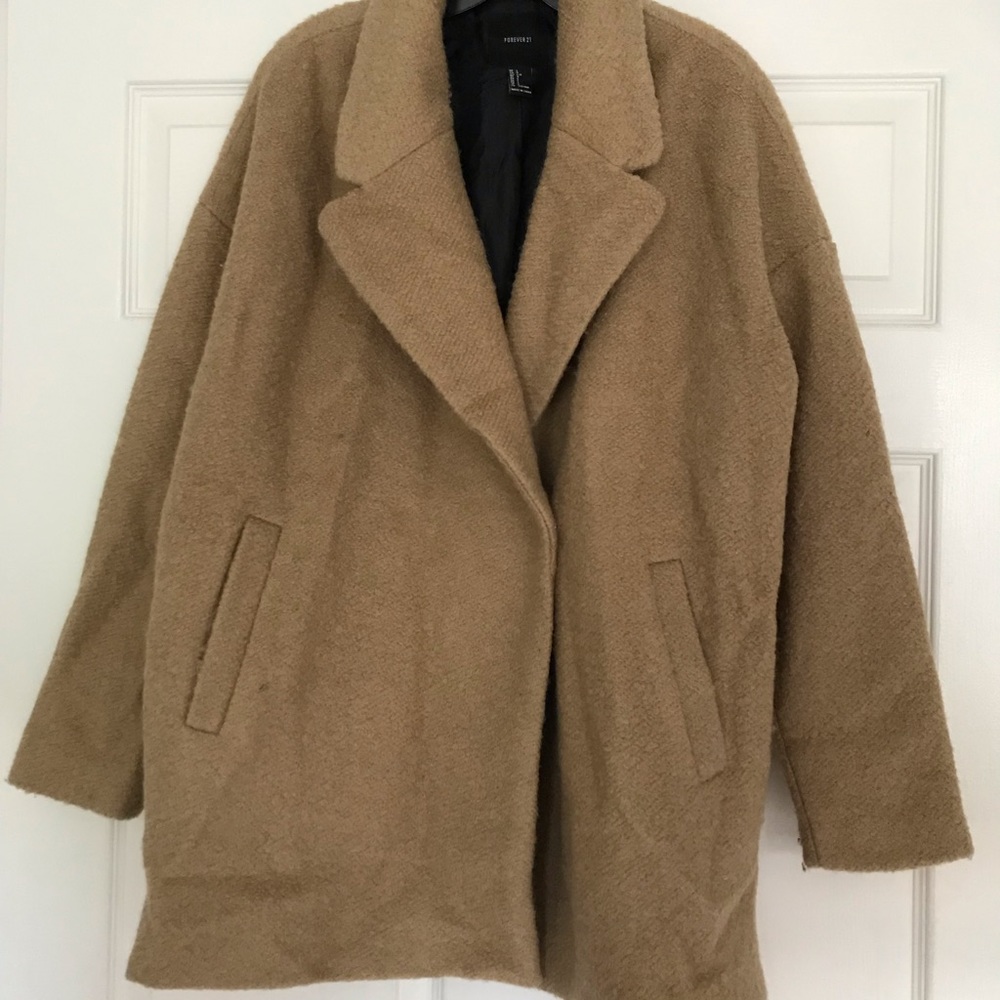 F21 tan peacoat size L